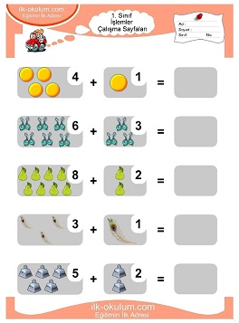 Çocuklar İçin toplam işlemi yaprak testleri 